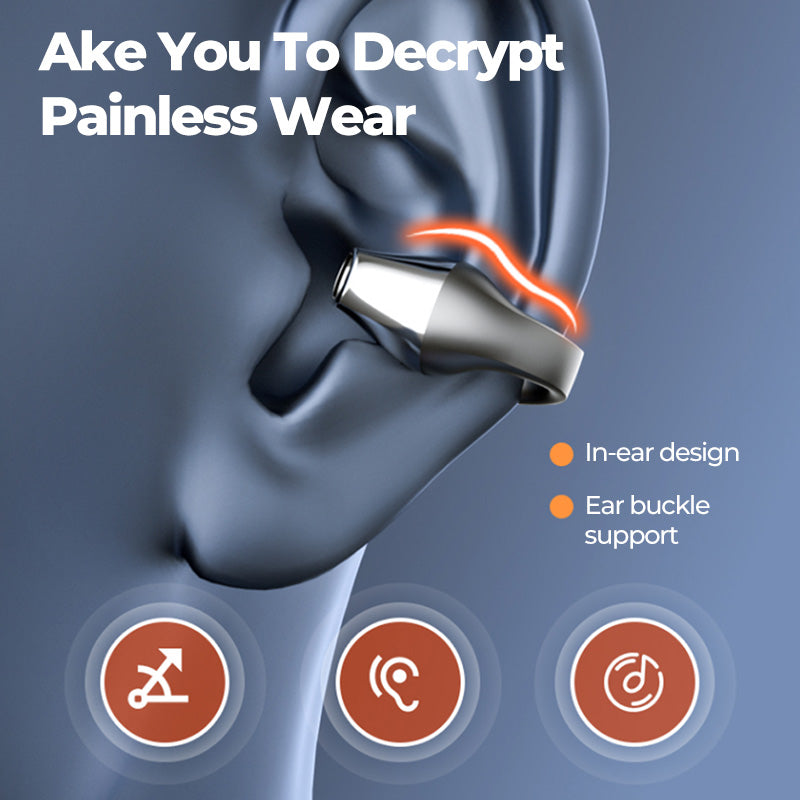 Ear Clip Bone Conduction Headphones - Bluetooth 5.2 Open-Ear Wireless