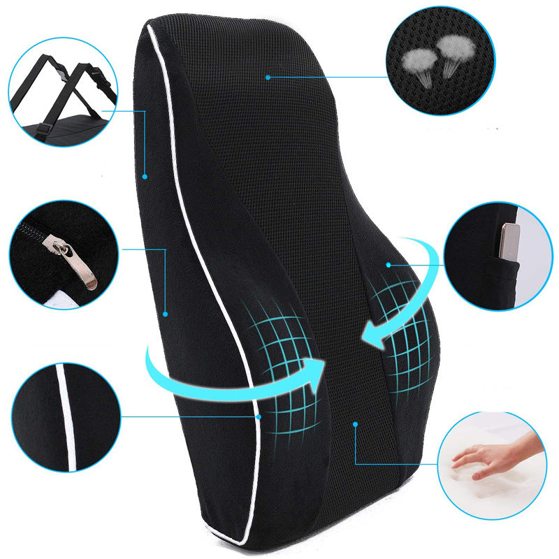 Memory Foam Lumbar Support - Slow Rebound Back Cushion for Car & Office