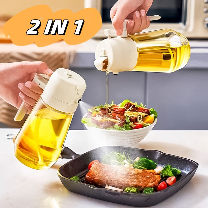 470ML Olive Oil Sprayer Dispenser - 2-in-1 Glass Spray Bottle for Cooking BBQ Air Fryer