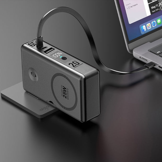 65W GaN Power Bank 20000mAh - Qi2 Magnetic Wireless Charging Station