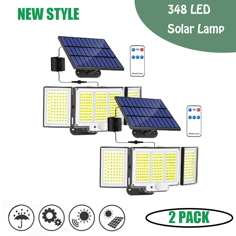 348 LED Solar Motion Sensor Lights Outdoor - 2500LM Waterproof Security Light with Remote | 3 Heads
