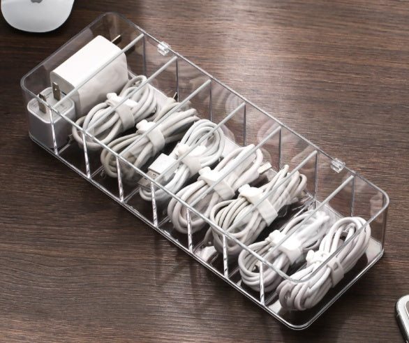 Cable Management Organizer Box - 8 Grid Dust-Proof Storage Hub for Desk Organization