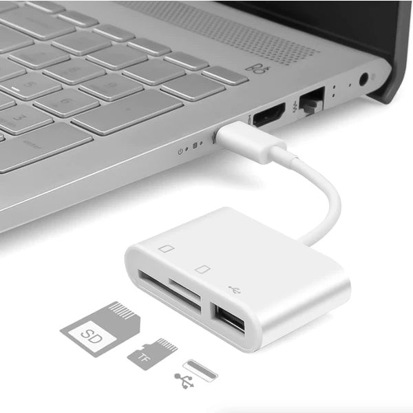 USB-C Hub 3-in-1 Adapter - SD Card Reader & USB-A Port for MacBook Pro Laptop