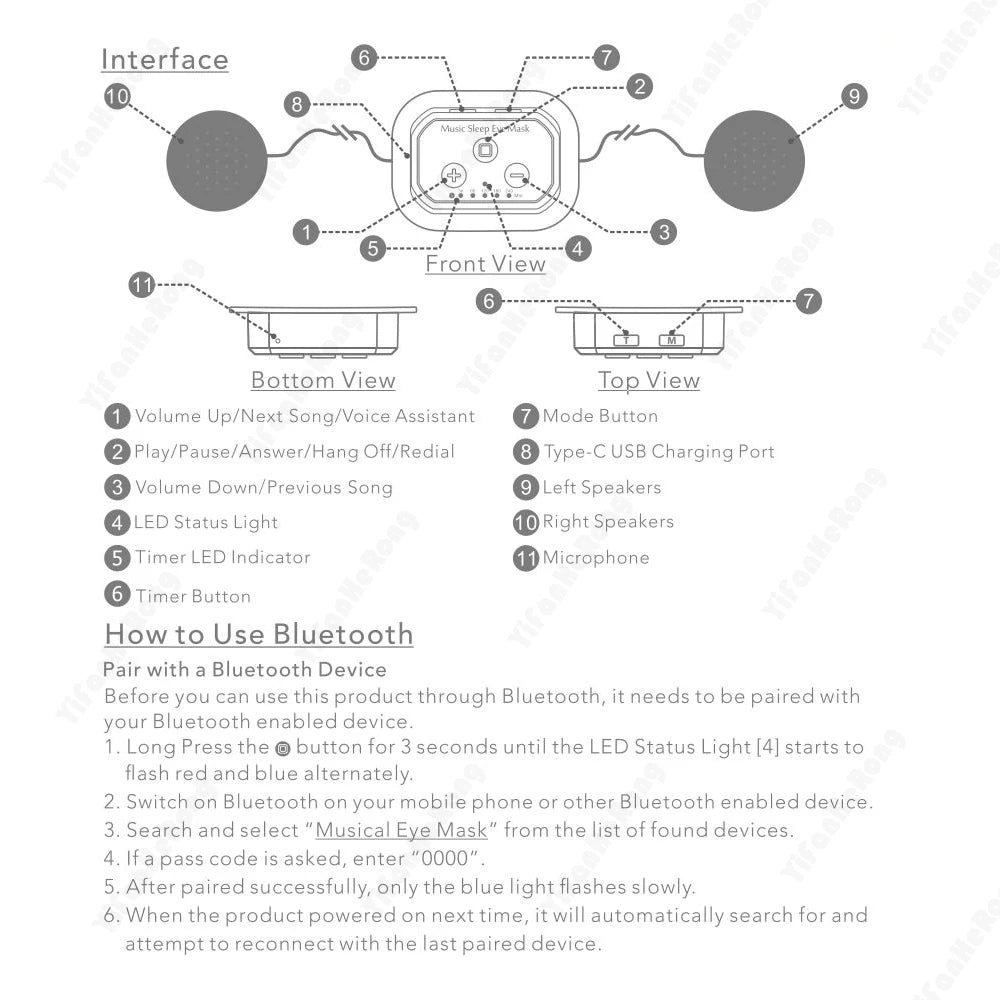 Bluetooth Sleep Mask - 3D Ice Silk with White Noise & Music
