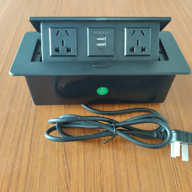 Pop-Up Desktop Power Socket - Hidden Aluminum Outlet with USB Ports