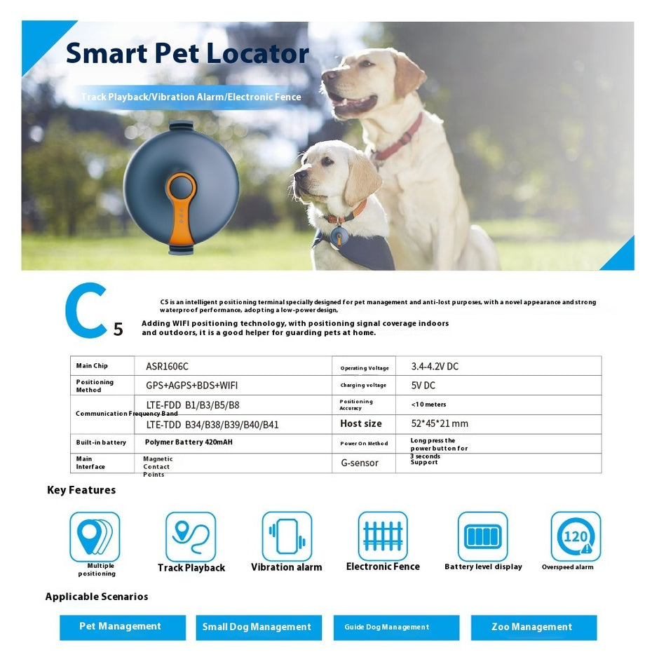 GPS Pet Tracker - 4G Real-Time Location Tracking with Beidou Positioning for Cats and Dogs
