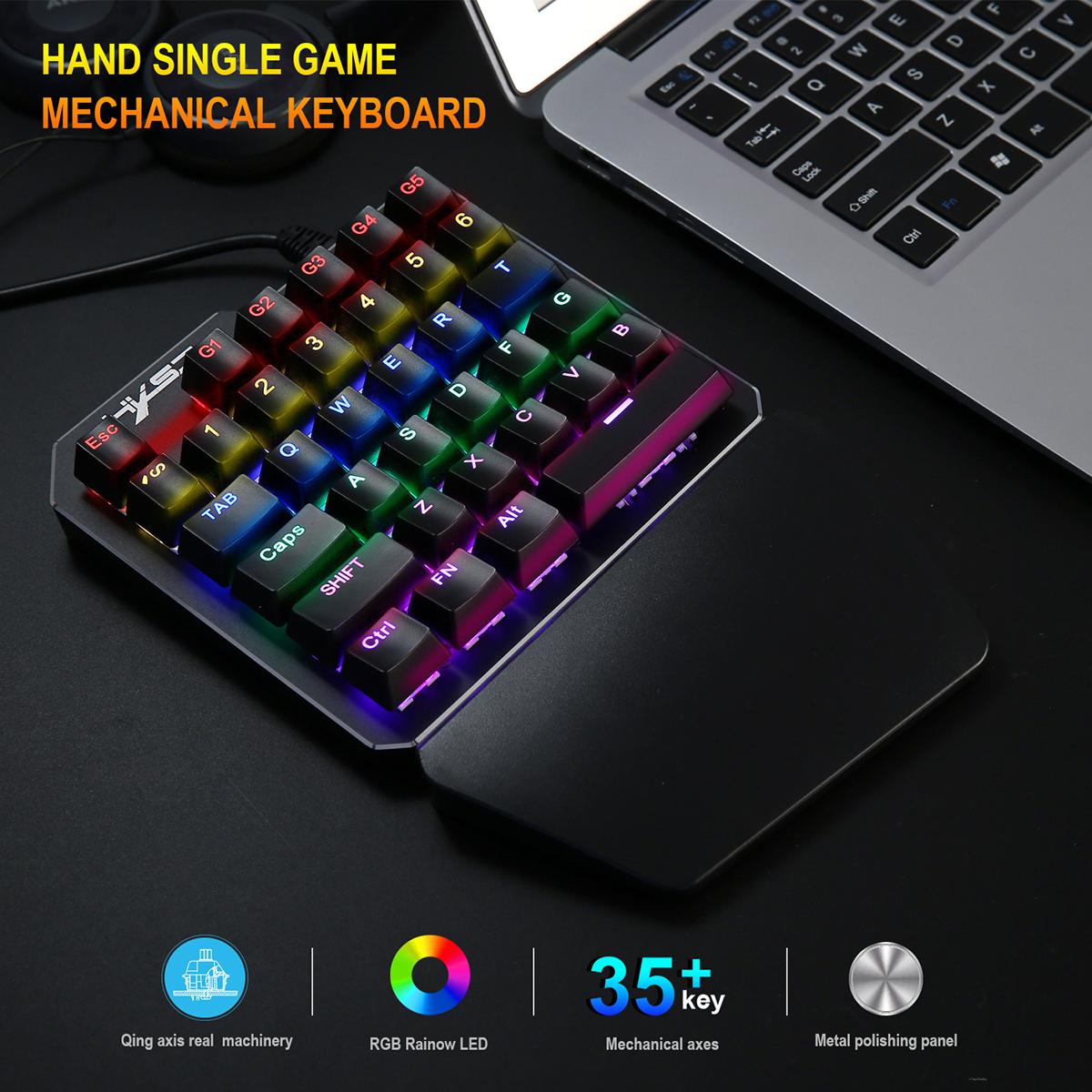 One-Handed Gaming Keyboard - 35 Key Mechanical RGB for PC