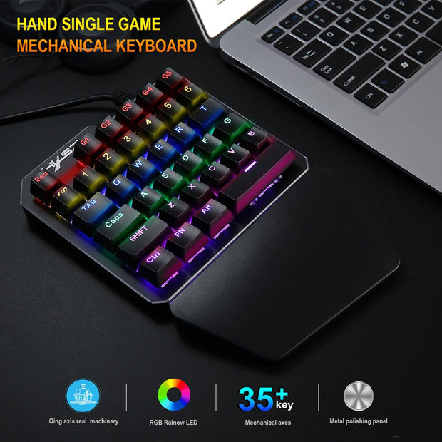 One-Handed Gaming Keyboard - 35 Key Mechanical RGB for PC