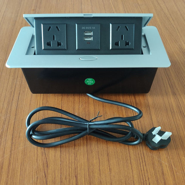 Pop-Up Desktop Power Socket - Hidden Aluminum Outlet with USB Ports