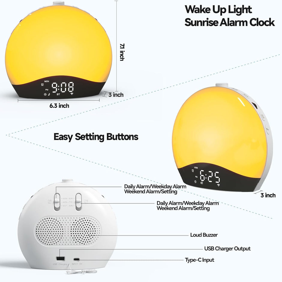 Smart Sunrise Alarm Clock - Bluetooth Wake Up Light with Colors