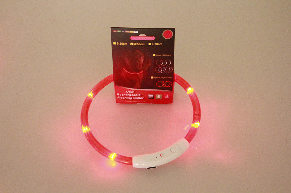 LED Pet Safety Collar - USB Rechargeable Glowing Fiber Optic Collar for Night Walking