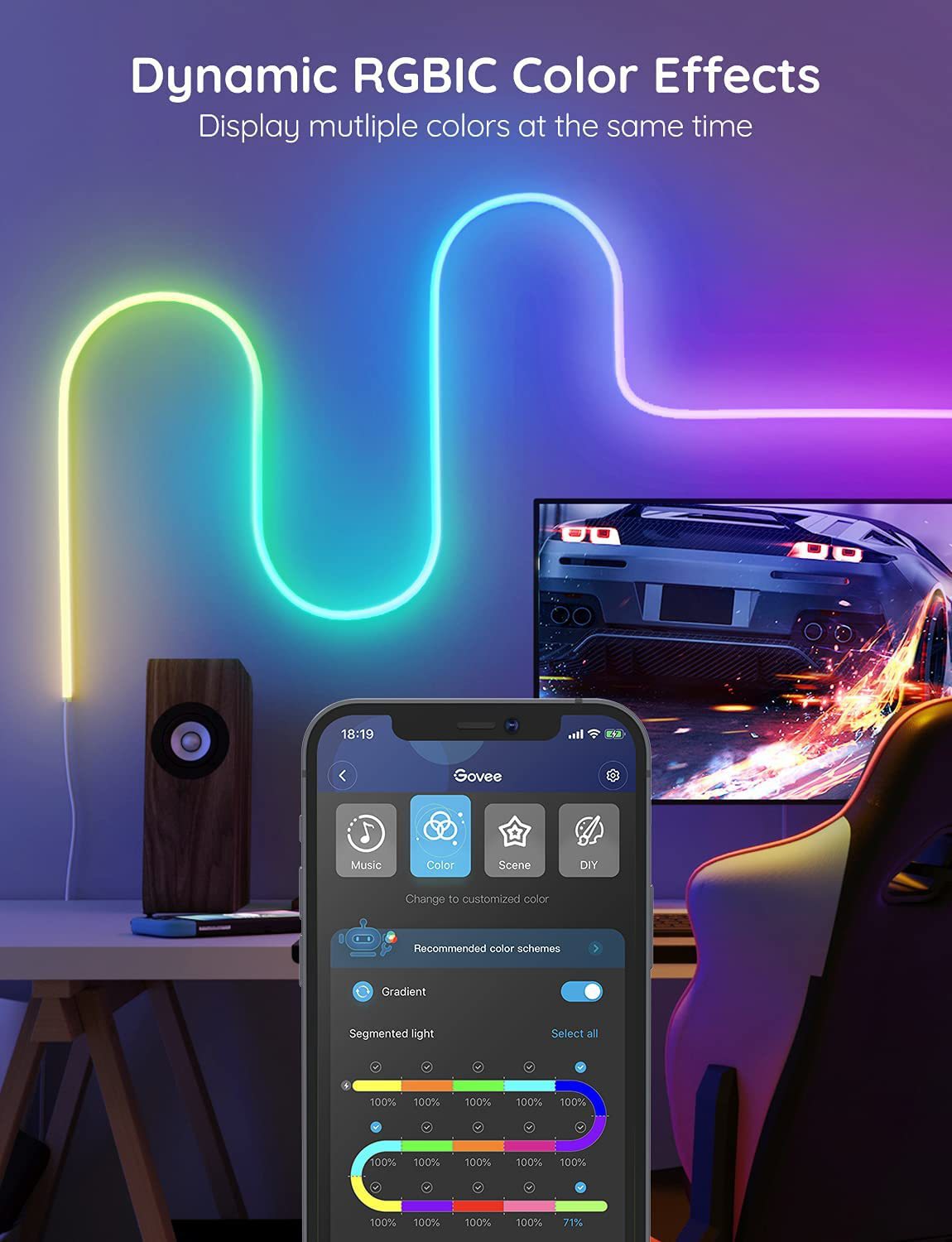 RGB LED Neon Light Strip - Waterproof Smart Music Sync with Voice Control