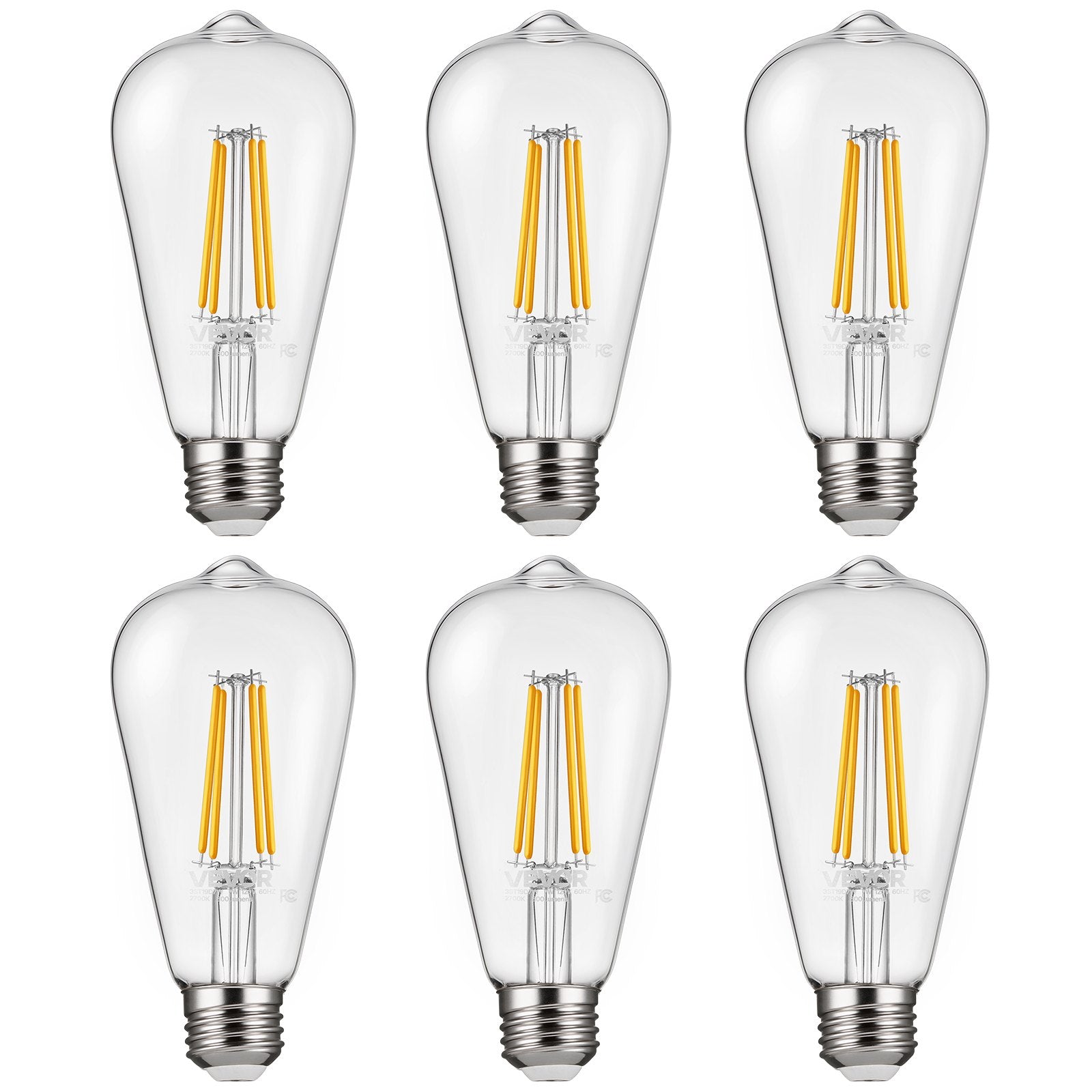 Edison LED Bulbs 6-Pack - Dimmable ST19 7W 800 Lumens | 2700K Warm White Vintage E26 Antique Bulbs