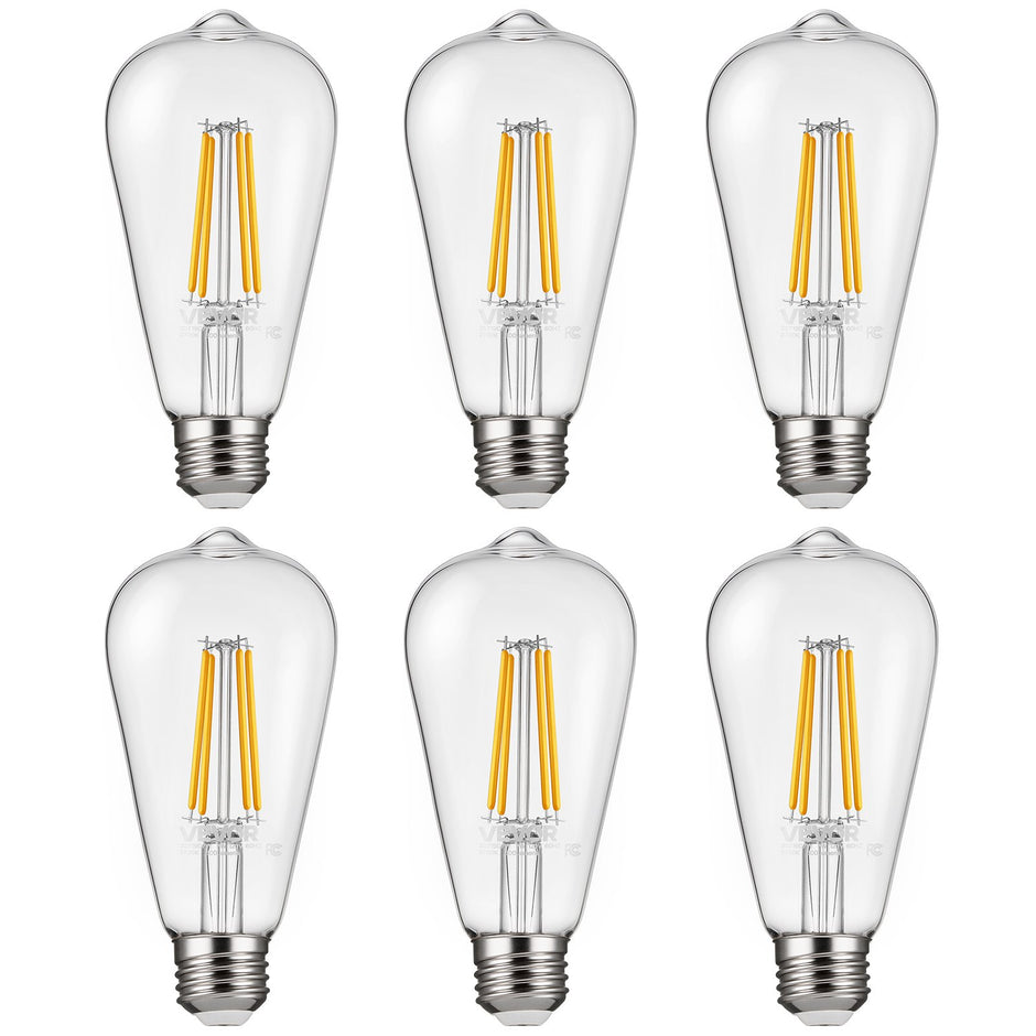 Edison LED Bulbs 6-Pack - Dimmable ST19 7W 800 Lumens | 2700K Warm White Vintage E26 Antique Bulbs