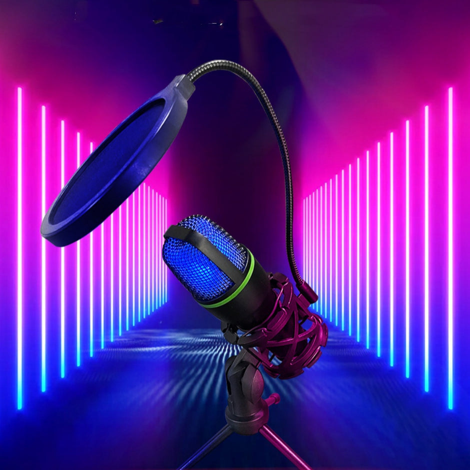 USB Condenser Microphone - Desktop Tripod with Pop Filter