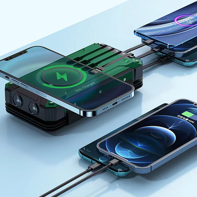 20000mAh Solar Power Bank - Wireless Charging & 4 Built-In Cables