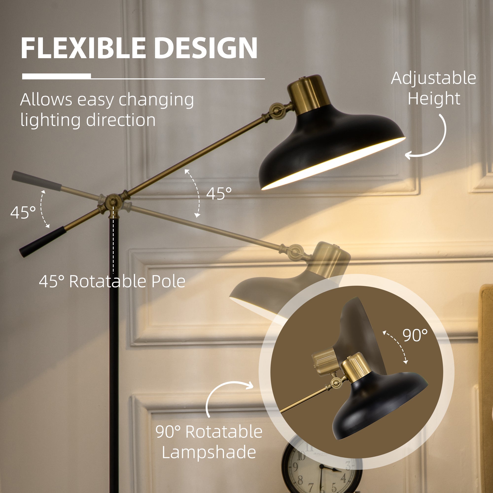 Adjustable Floor Lamp - Industrial Balance Arm Reading Light | 48-65