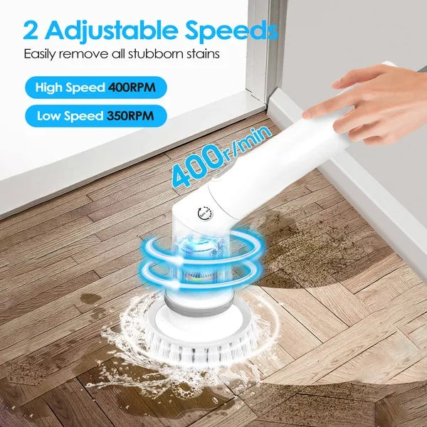 Electric Spin Scrubber - Cordless Rechargeable Telescopic Cleaning Brush with 6 Replaceable Heads