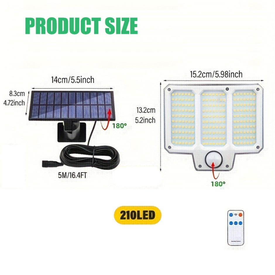 210 LED Solar Motion Sensor Light - Super Bright Outdoor Security Wall Lamp