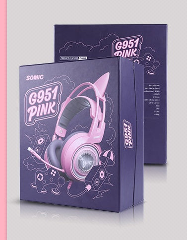 Gaming Headset with Cat Ears - USB 7.1 Surround Sound & RGB LED