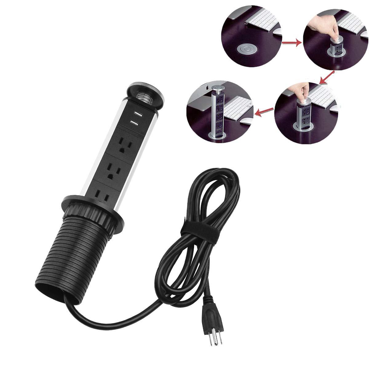 Desktop Power Socket - Aluminum Alloy Pop-Up Outlet with USB