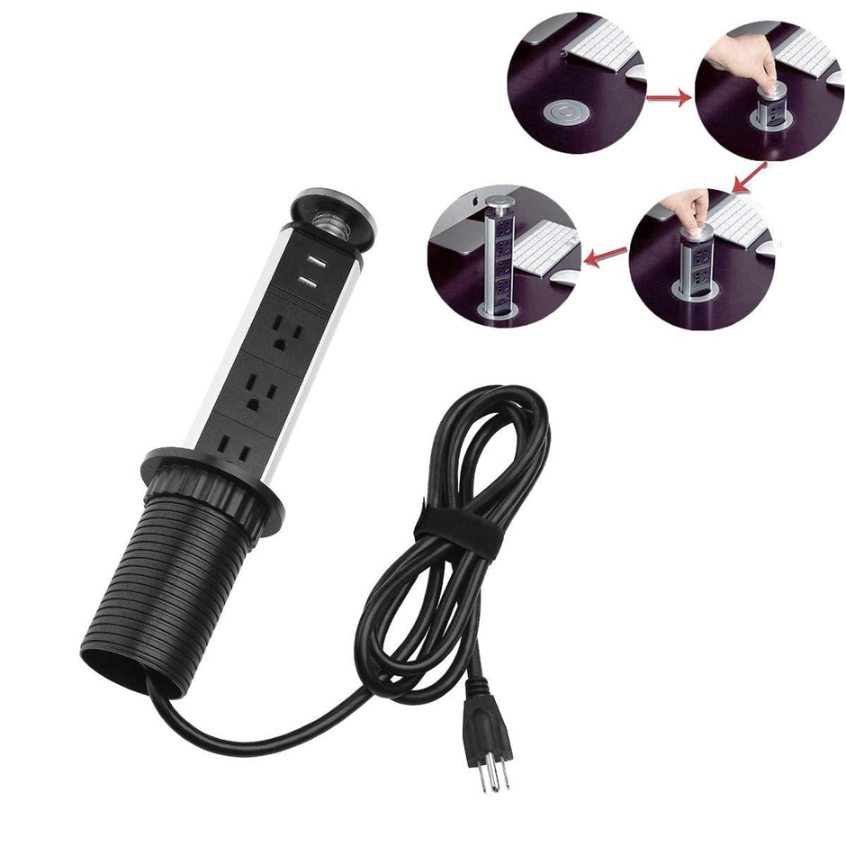 Desktop Power Socket - Aluminum Alloy Pop-Up Outlet with USB
