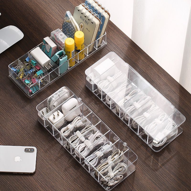 Cable Management Organizer Box - 8 Grid Dust-Proof Storage Hub for Desk Organization