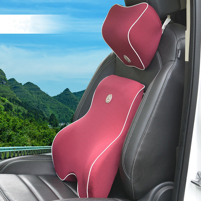 Memory Foam Lumbar Support Set - Headrest & Back Cushion Combo