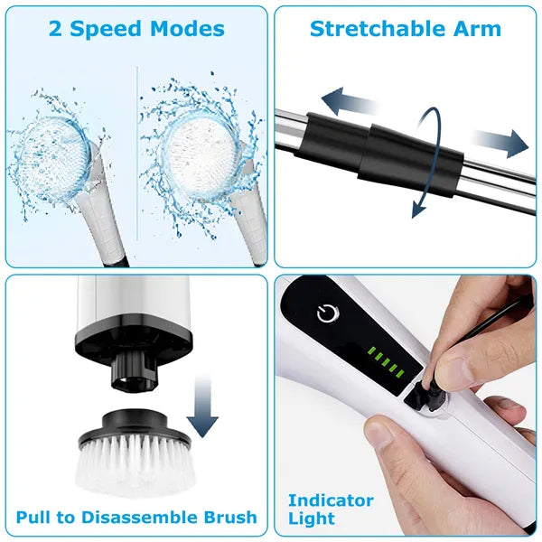 Electric Spin Scrubber - Cordless Cleaning Brush with Extendable Arm & 8 Replaceable Heads