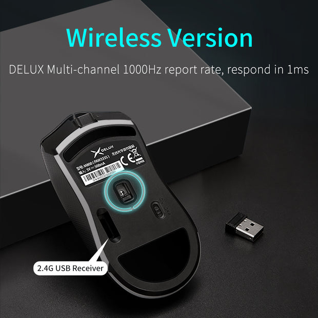 Wireless Gaming Mouse - Rechargeable Dual-Mode Optical High Response Gaming Mouse