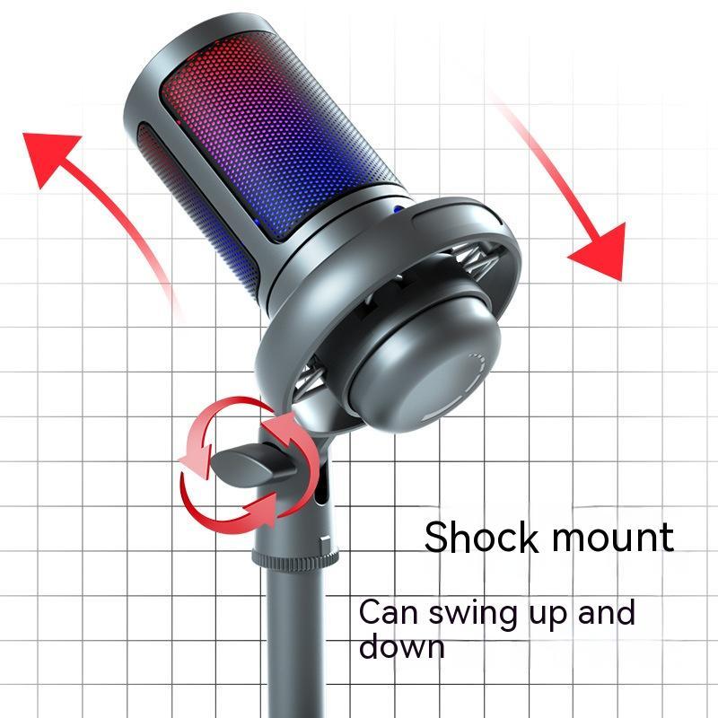 RGB Condenser Microphone - Professional Streaming Mic with Colorful LED Lighting Wired