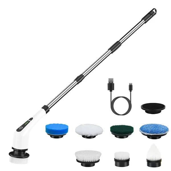 Electric Spin Scrubber - Cordless Cleaning Brush with Extendable Arm & 8 Replaceable Heads