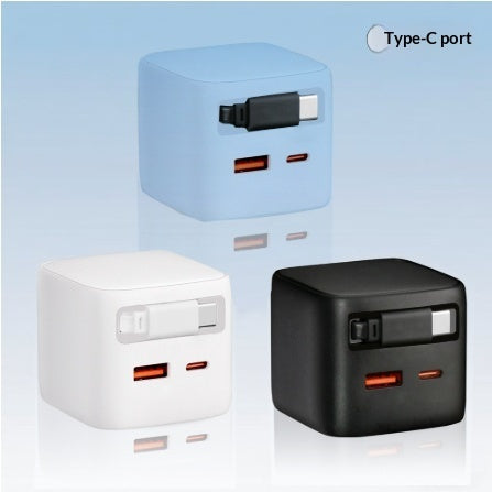 30W GaN Retractable Fast Charger - Compact USB-C Travel Adapter