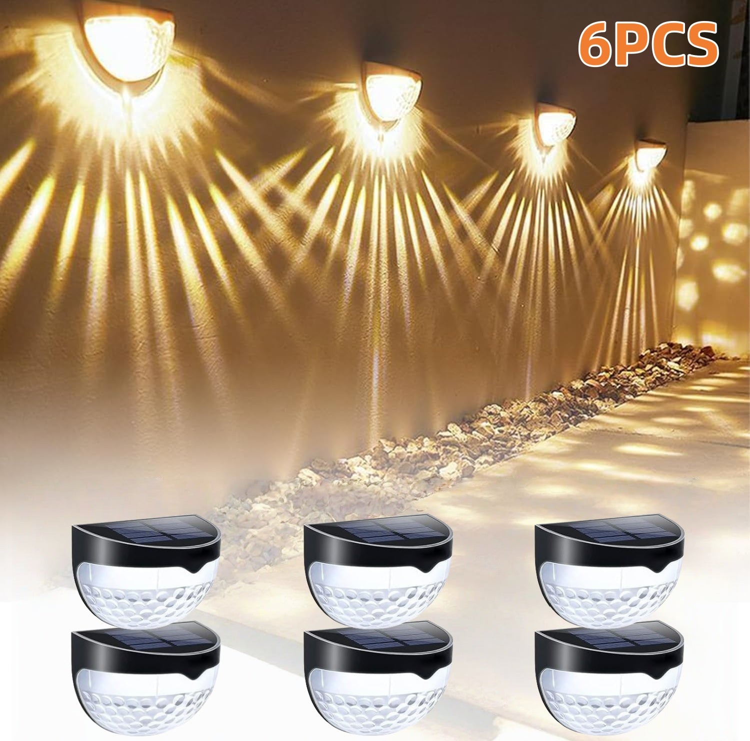 Solar Fence Lights 6-Pack - Waterproof LED Deck Step Lights | IP65 Outdoor Post Wall Lighting