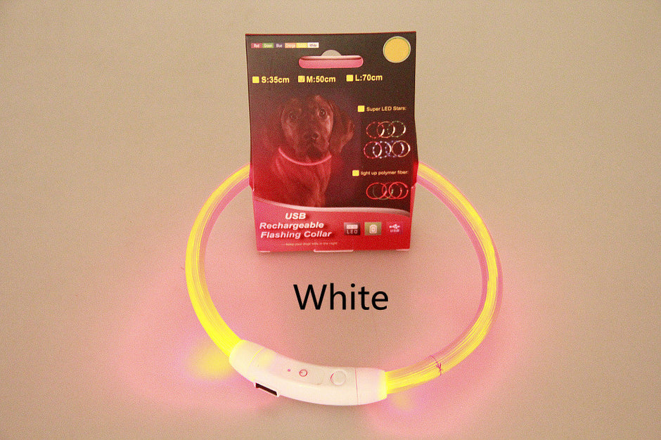 LED Pet Safety Collar - USB Rechargeable Glowing Fiber Optic Collar for Night Walking
