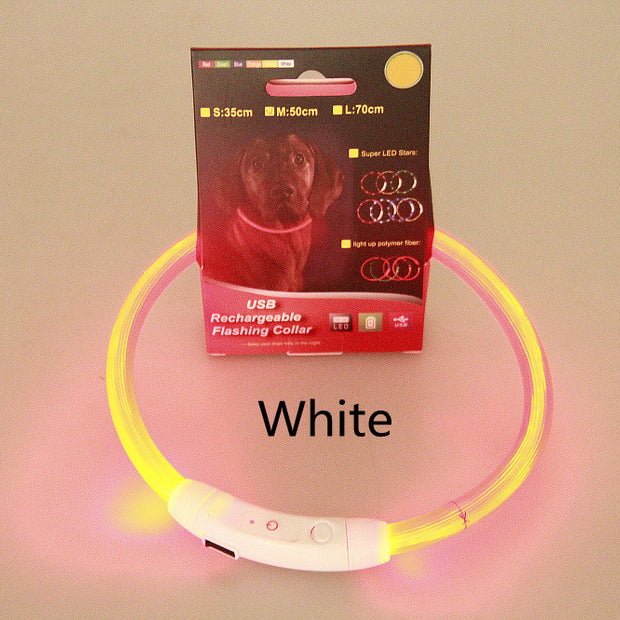 LED Pet Safety Collar - USB Rechargeable Glowing Fiber Optic Collar for Night Walking