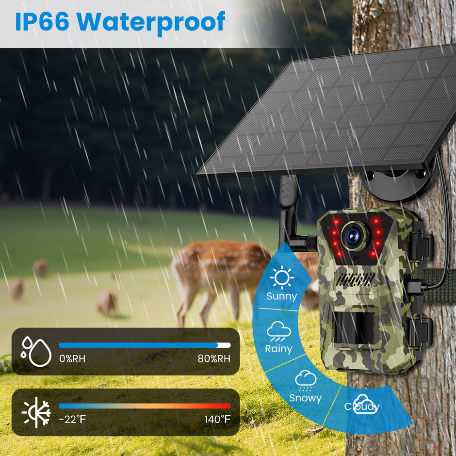 4G Solar Trail Camera - 4K 30FPS Wildlife Camera | No WiFi Needed with SIM Card & App Control