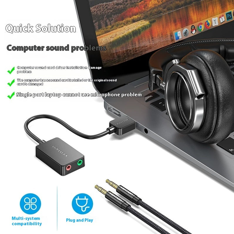 USB Audio Adapter - External Sound Card for Gaming & Streaming