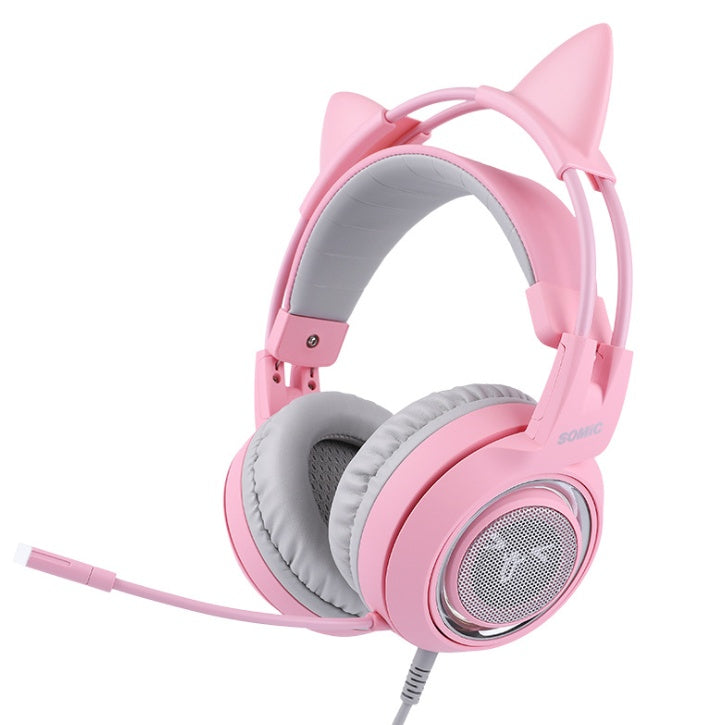 Gaming Headset with Cat Ears - USB 7.1 Surround Sound & RGB LED