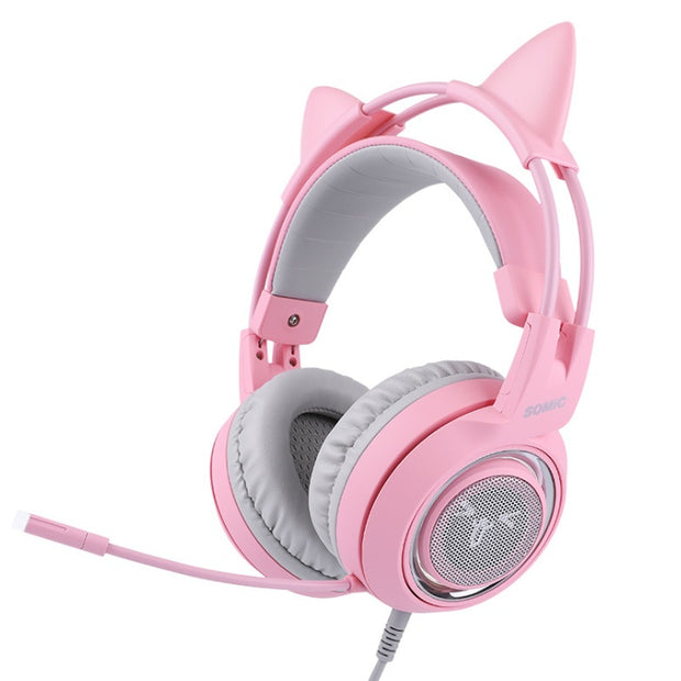 Gaming Headset with Cat Ears - USB 7.1 Surround Sound & RGB LED