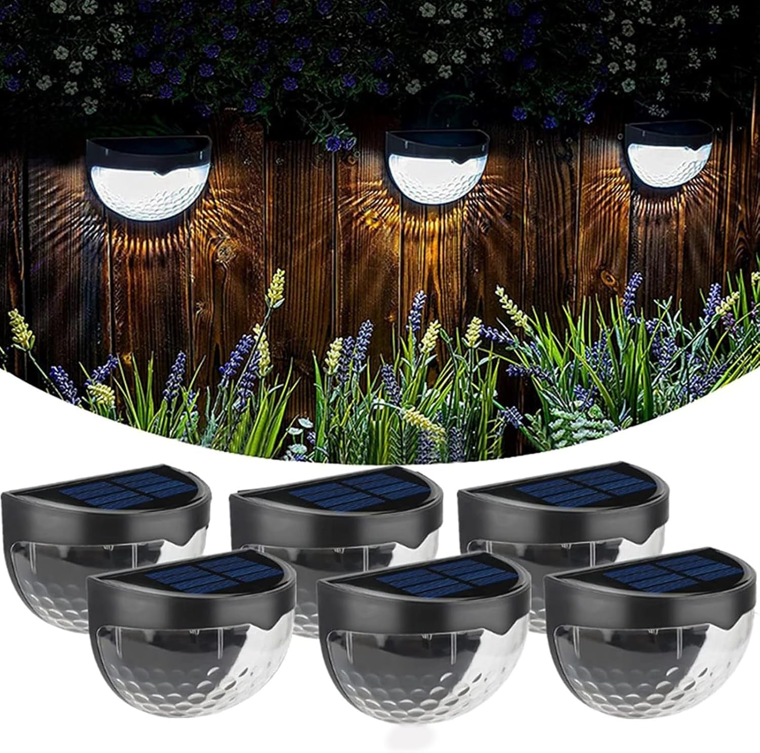 Solar Fence Lights 6-Pack - Waterproof LED Deck Step Lights | IP65 Outdoor Post Wall Lighting