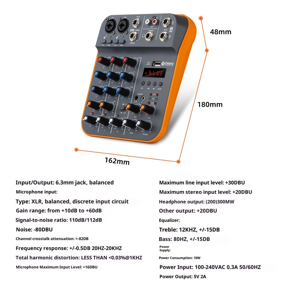 Compact Audio Mixer - 4-Channel USB Sound Card with Reverb