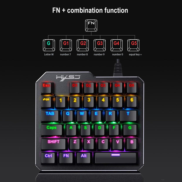 One-Handed Gaming Keyboard - 35 Key Mechanical RGB for PC