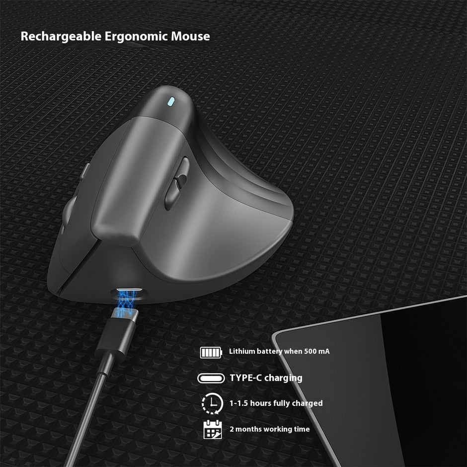 Wireless Vertical Ergonomic Mouse - Bluetooth Rechargeable Design
