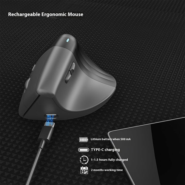Wireless Vertical Ergonomic Mouse - Bluetooth Rechargeable Design