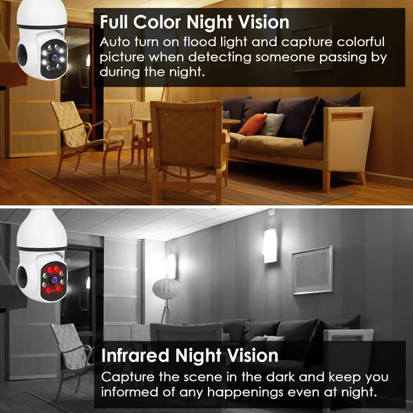 E27 WiFi Bulb Camera - 1080P Pan Tilt Security Camera | Motion Tracking with Floodlight & Siren