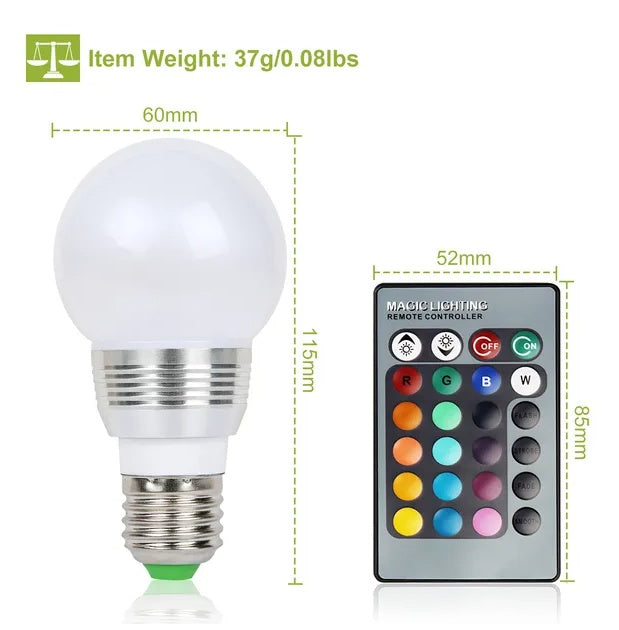 RGB LED Color Changing Bulb E27 - 16 Colors with Remote Control | Dimmable 3W Mood Light