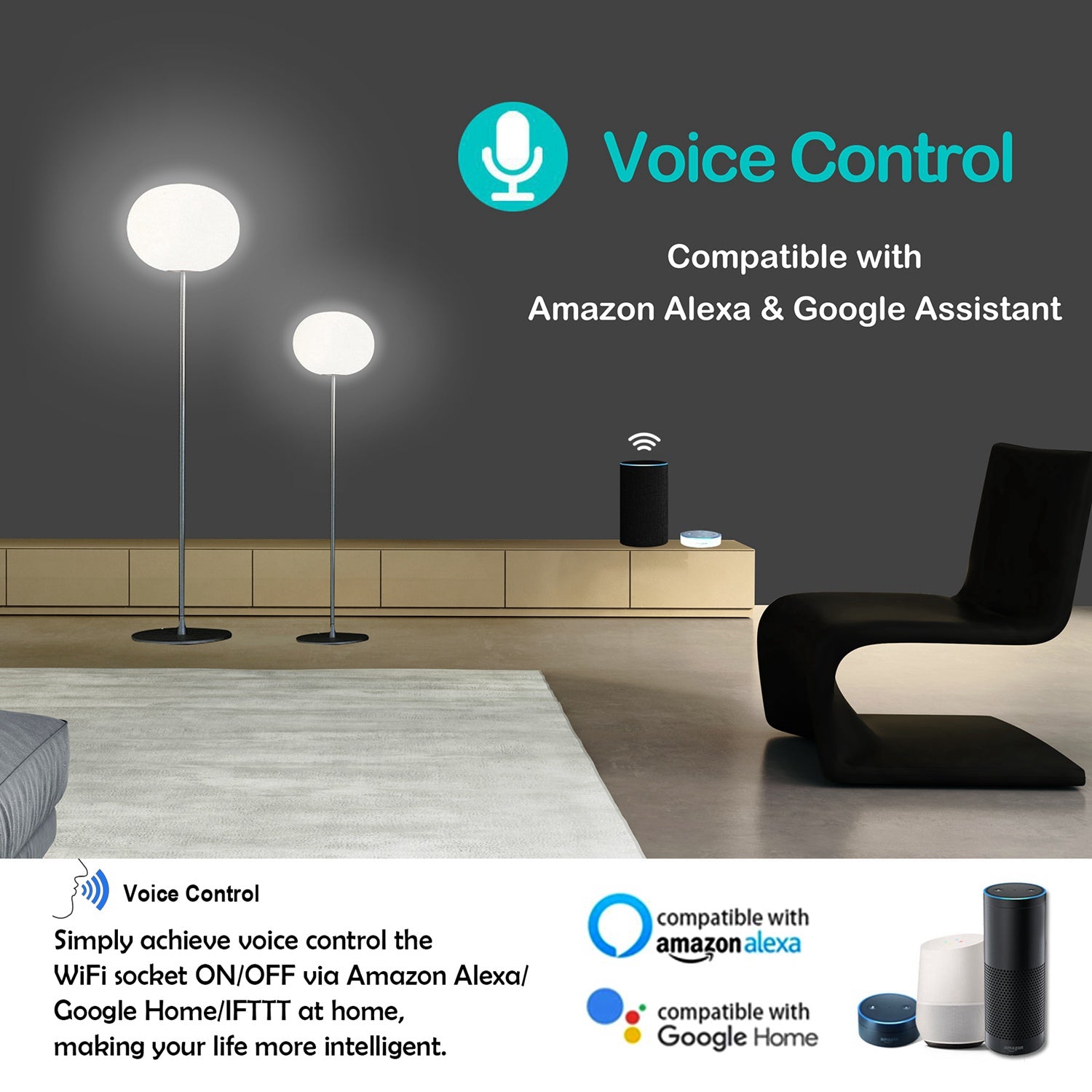 WiFi Smart Plug - Voice Control Outlet with Alexa & Google Home | APP Remote Timer Socket