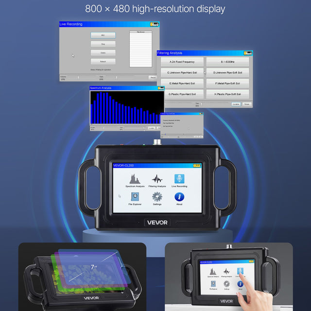 7-inch color LCD touchscreen with VEVOR branding on a blue background