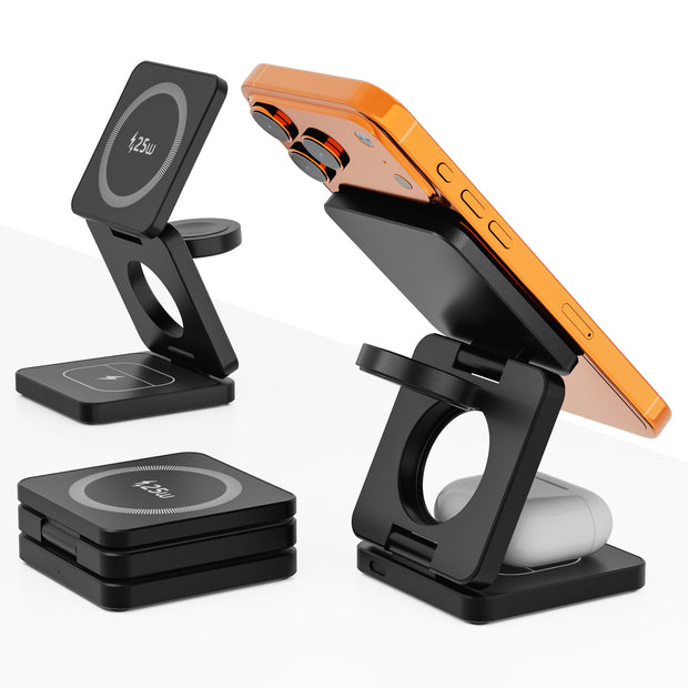 3-in-1 Foldable Wireless Charging Stand - Magnetic Desktop Charger